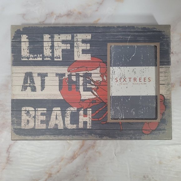 Life at the Beach Wood Box Photo Frame Home Decor Nautical Lobster - Picture 1 of 5